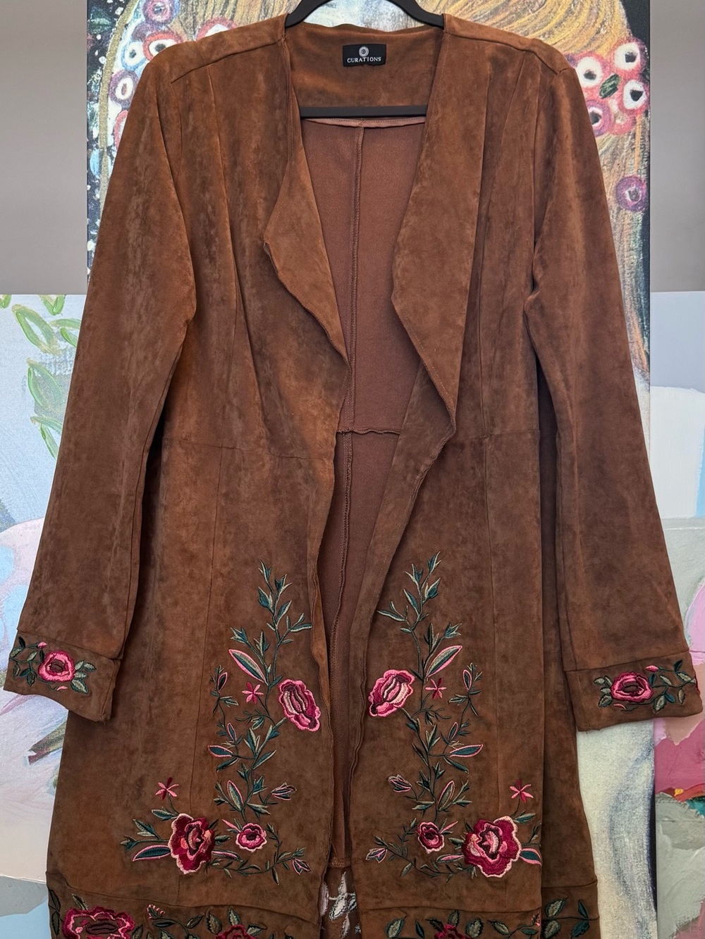 Women’s Brown Embroidered Long Cardigan